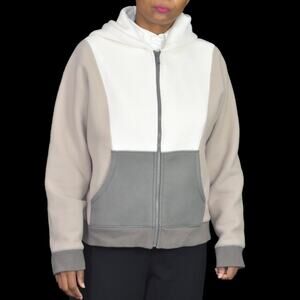 Madewell MWL Fleece Hoodie Tan Colorblock Zip Sweatshirt Betterfleece Medium